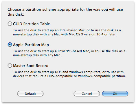 format hard drive for osx guid or master boot